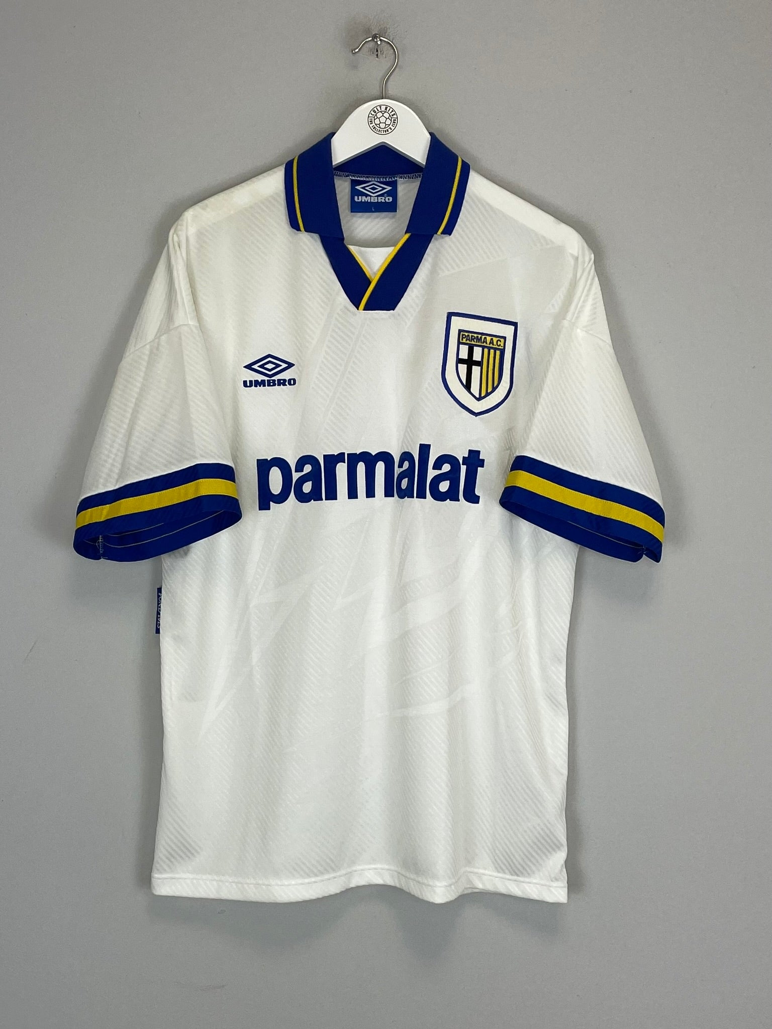 1993/95 Parma mint home shirt by Umbro, size large, vintage football shirt, unworn condition, perfect for collectors.